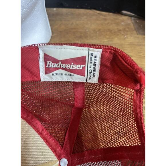 Vintage Budweiser‎ Hat Bud Beer Biere Snapback Trucker Mesh Cap Red White - - Picture 4 of 5